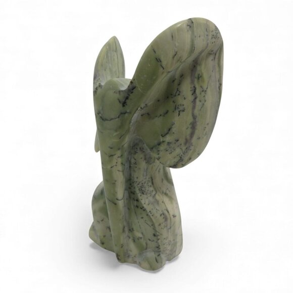 Stone Elephant Carved Green Butter Jade Stone from South Africa Signed 5.5" - Picture 5 of 10